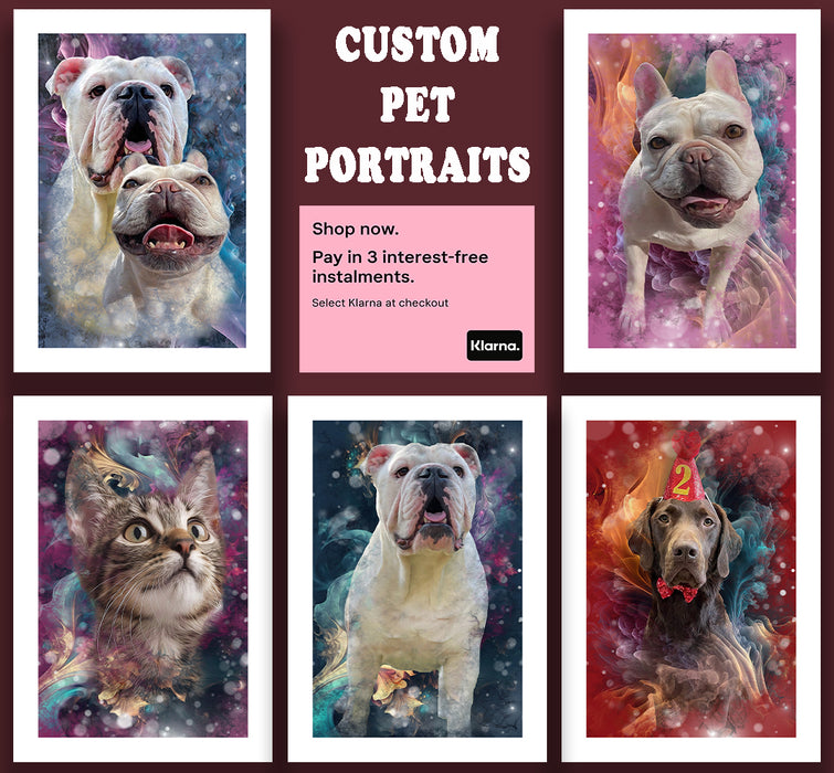 a picture of a dog and cat with a caption that says custom pet portraits