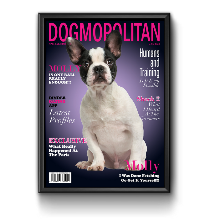 a picture of a dog on the cover of a magazine