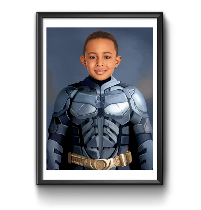 a picture of a young boy in a batman costume