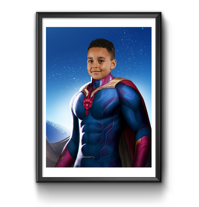 a painting of a young man in a superman costume