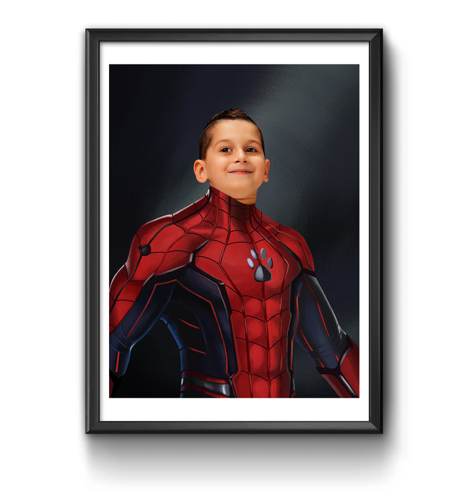 a painting of a young boy in a spiderman suit