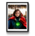 a little girl dressed in a red cape and green lantern