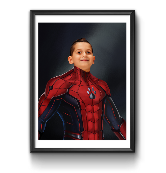 a picture of a young boy in a spiderman costume