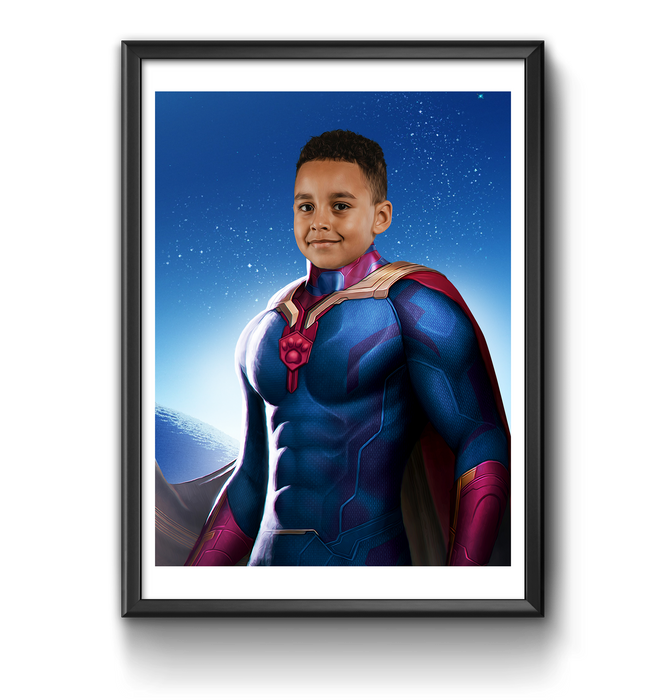 a painting of a young man in a superman costume