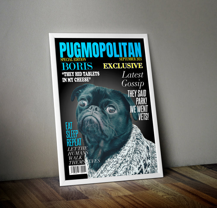 Personalised Pet Portrait Pugmopolitan Magazine Cover