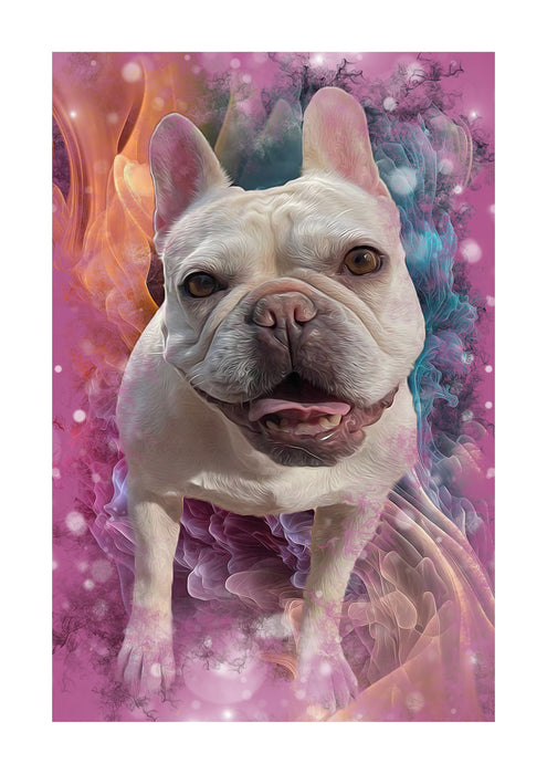 a painting of a dog with a pink background