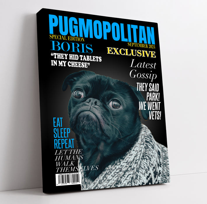 Personalised Pet Portrait Pugmopolitan Magazine Cover