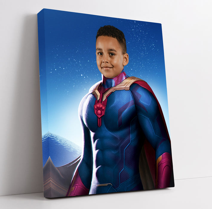 a painting of a young man dressed as a superman