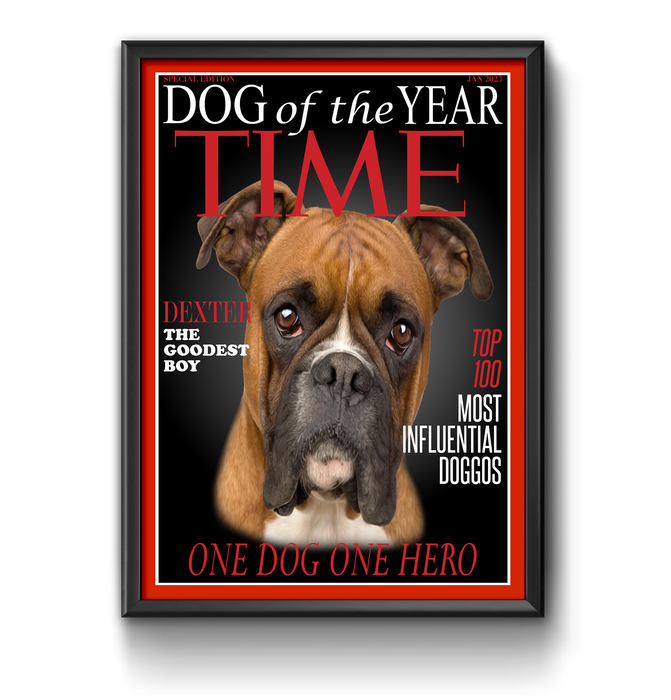 a picture of a dog on the cover of a magazine