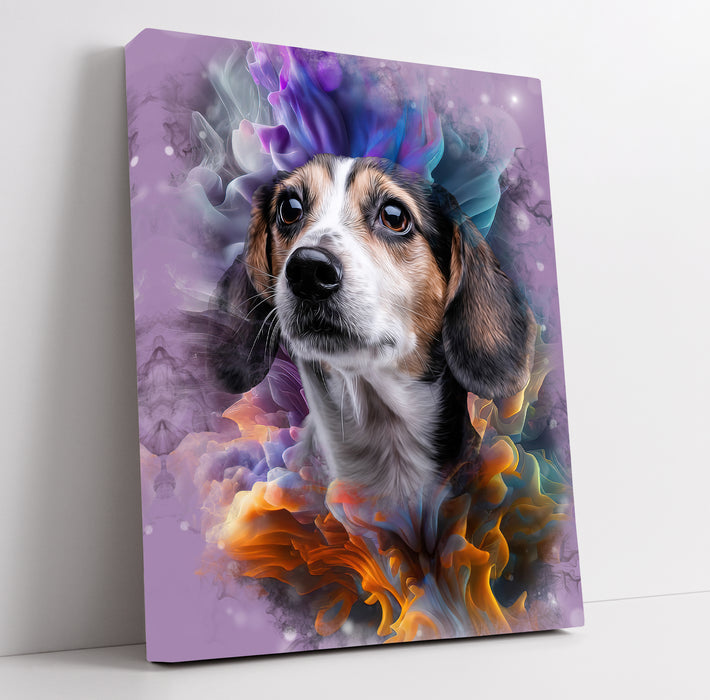 Custom pet portrait of a beagle dog on canvas with vibrant colors